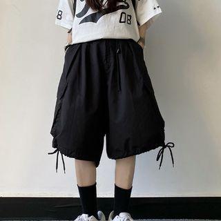 Plain Drawstring-cuff Shorts