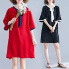 Bow Accent Elbow-sleeve Dress