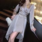 Long-sleeve Cutout Asymmetric A-line Dress