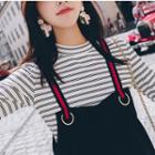 Set: Striped Long Sleeve T-shirt + Pinafore Cropped Jumpsuit