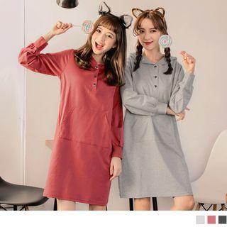 Long Sleeve Buttoned Hooded Dress