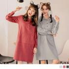 Long Sleeve Buttoned Hooded Dress