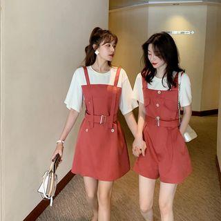 Mock Two-piece Short-sleeve Playsuit / Mock Two-piece Short-sleeve Mini Dress