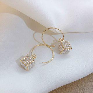 Rhinestone Cube Earrings Gold - One Size
