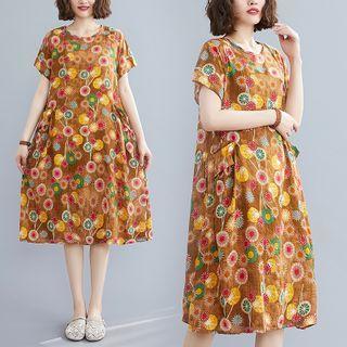 Print Round-neck Dress Yellow - F