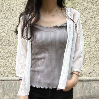 Plain 3/4-sleeve Chiffon Jacket