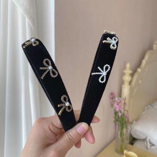 Bow Faux Pearl Flocking Hair Clip