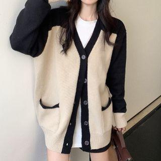Two-tone Cardigan Beige & Black - One Size