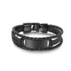 Fashion Simple 316l Stainless Steel Black Geometric Rectangular Black Leather Bracelet Black - One Size