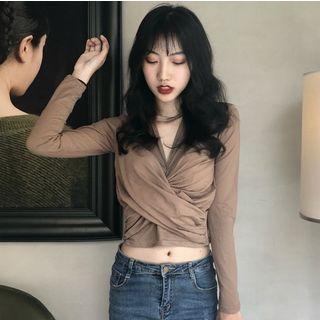 Cropped Wrap V-neck Long-sleeve Top