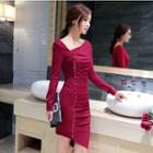 Long-sleeve Jeweled Sheath Dress