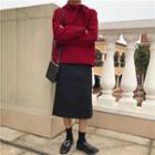 Long Sleeve Plain Hoodie / Midi Skirt
