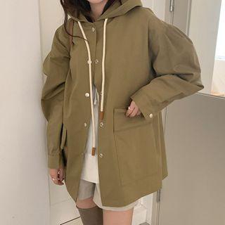 Hooded Trench Jacket Khaki Green - One Size