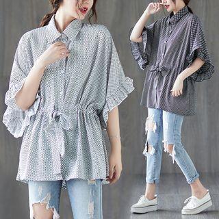 Dotted Ruffle-sleeve Shirt