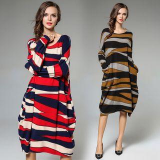 Loose-fit Crewneck Striped Long Dress