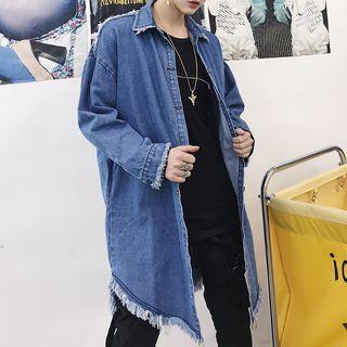 Frayed Hem Long Denim Jacket