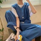 Sleeveless Drawstring Wide Leg Jumpsuit Blue - One Size