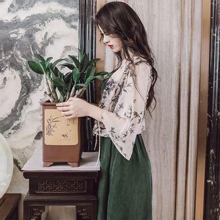 Floral Print Tie-front Cropped Chiffon Jacket