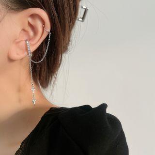 Cross Chain Ear Cuff 1 Pc - Silver - One Size