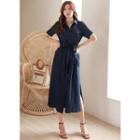 Deep-slit Pocket-detail Long Shirtdress
