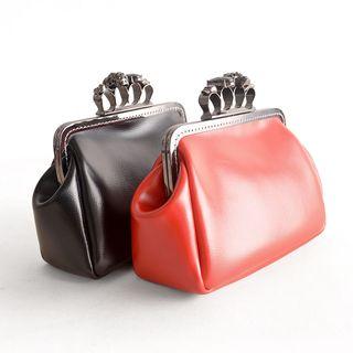 Skull Faux Leather Clutch Red - One Size