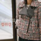 Diagonal-zip Wool Blend Check Short Jacket