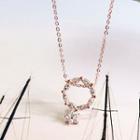 Rhinestone Flower Pendant Necklace 925 Sterling Silver - Rose Gold - One Size
