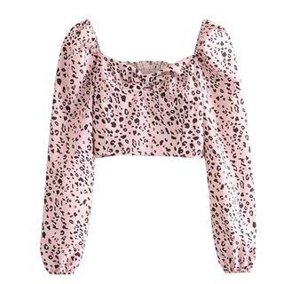 Long-sleeve Leopard Print Crop Top
