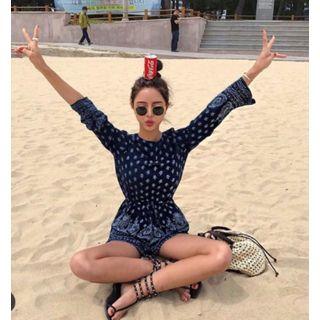 Open Back Printed Long-sleeve Playsuit
