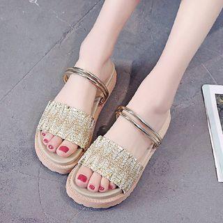Patterned Sequin Platform Sandals
