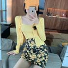 Knit Light Jacket / Camisole Top / Floral Pencil Skirt / Set