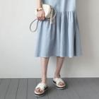 Short-sleeve Linen Ruffle-hem A-line Midi Dress