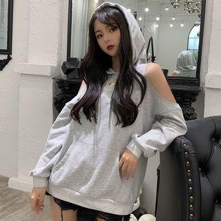 Crescent Print Cold-shoulder Hoodie