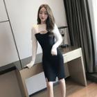 Long-sleeve Two-tone Knit Dress Black & White - One Size