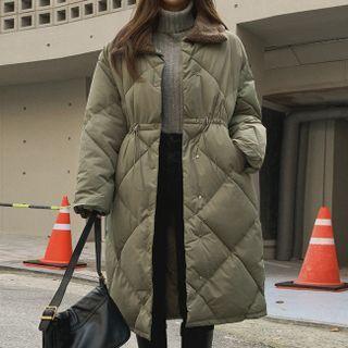 Drawstring-waist Quilted Coat