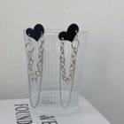 Heart Chained Alloy Dangle Earring 1 Pair - S925 Silver - Black - One Size