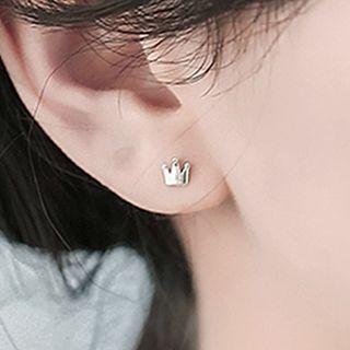 925 Sterling Silver Crown Stud Earring 1 Pair - Crown Stud Earring - One Size