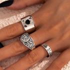 Set Of 3 : Embossed Alloy Ring (assorted Designs)