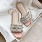 Faux Pearl Tweed Flat Slide Sandals