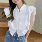Cap-sleeve Plain Shirt White - One Size