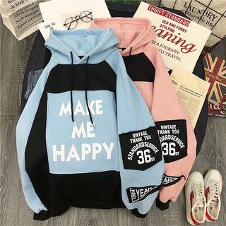 Long-sleeve Color Block Letter Printed Hoodie