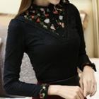 Long-sleeve Floral Panel Lace Top