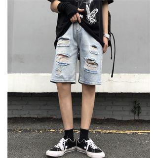 Straight Leg Washed Denim Shorts