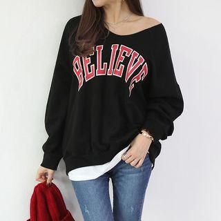 Scoop-neck Letter Print Sweatshirt In 4 Colors