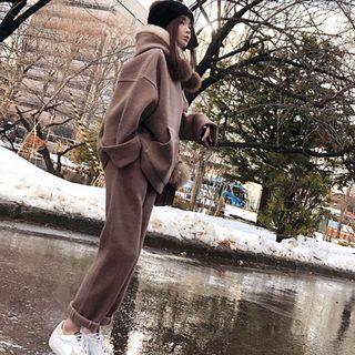 Set: Oversized Furry Trim Hoodie + Pants