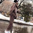 Set: Oversized Furry Trim Hoodie + Pants