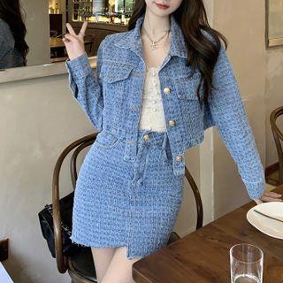 Set: Cropped Denim Jacket + Mini A-line Skirt