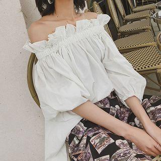3/4-sleeve Off-shoulder Ruffled Top