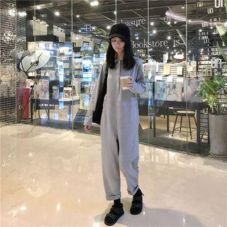 Collared Long-sleeve Jumpsuit Gray - One Size