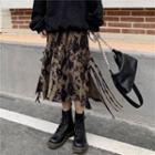 Slit Midi A-line Skirt Black & Coffee - One Size